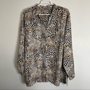 Chico's Animal Print Button Down Blouse Long Sleeve Size 3 (L)